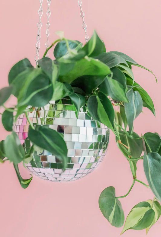 6” Disco Ball hanging planter - Silver